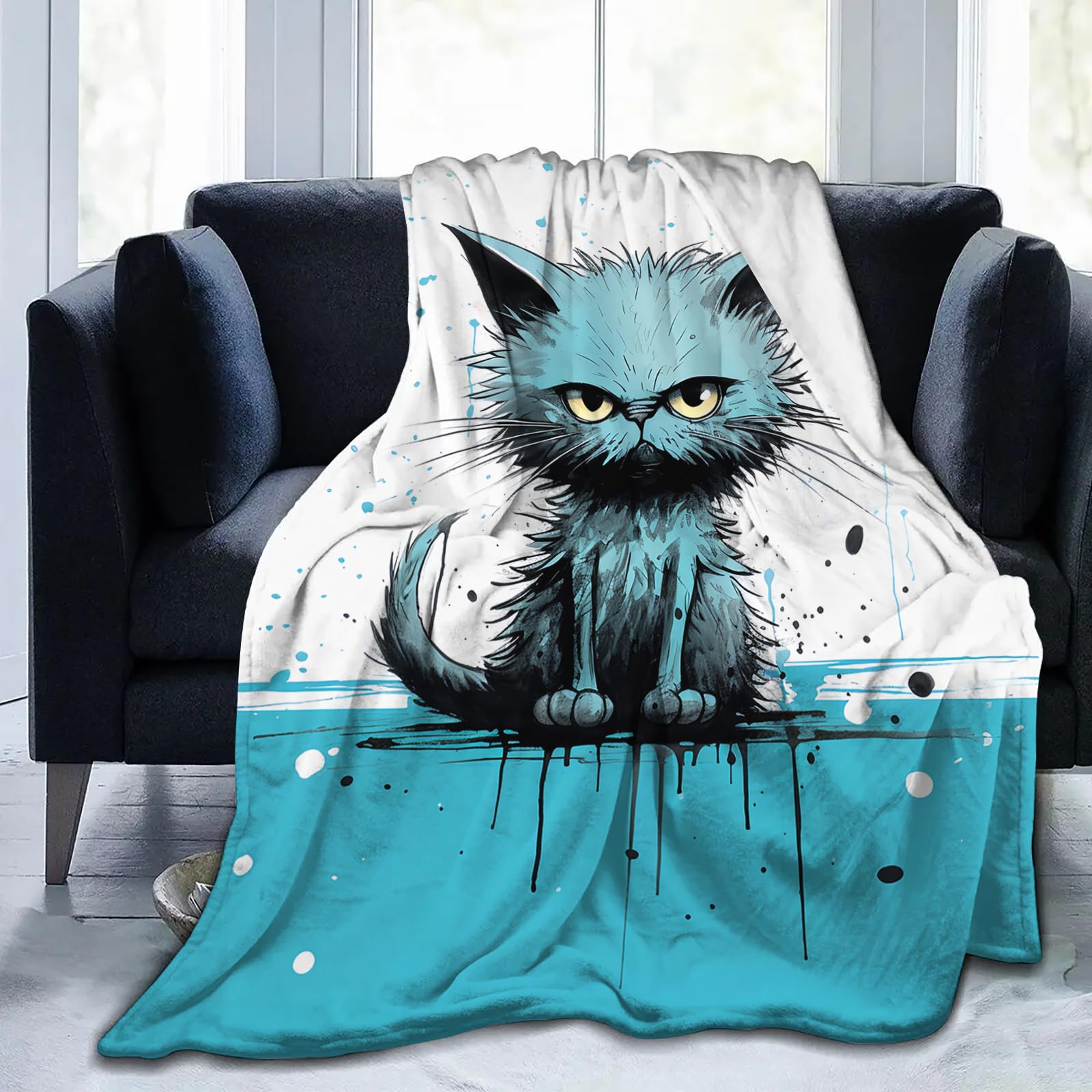 Amazon.com: SARA NELL Cute Angry Cat Blue and White Splash Design